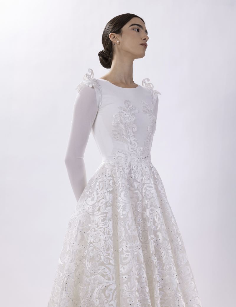 Paisley Dream — sequined paisley lace skirt with sheer sleeves